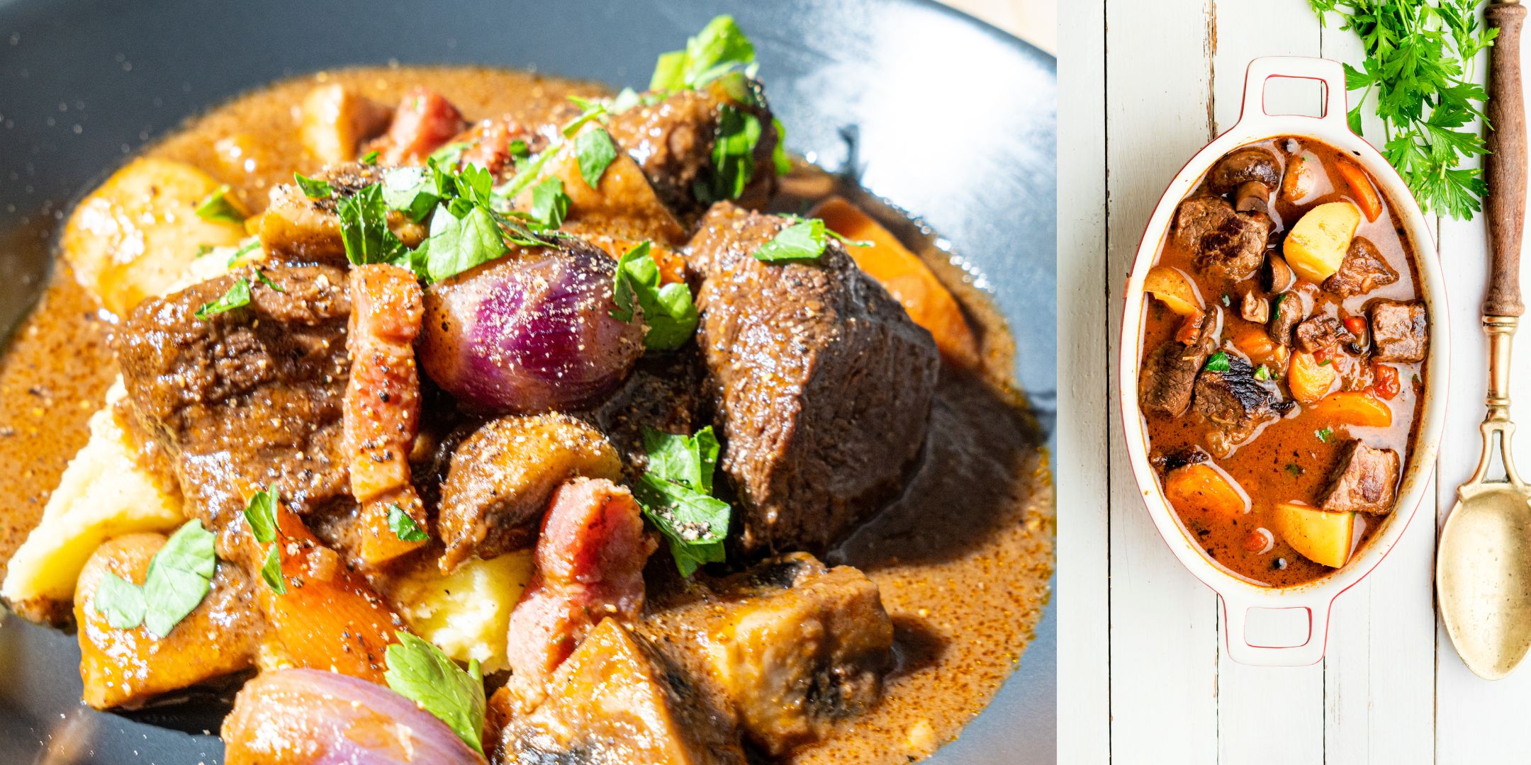 Accords de plats avec le merlot : bœuf Bourguignon et ragoût de veau et champignons